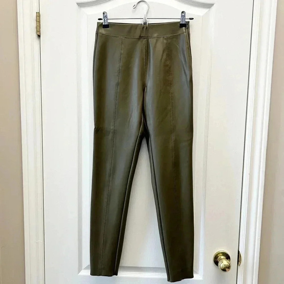 Topshop Piper Faux Leather Leggings Olive  Khaki Green Size 4 - Picture 3 of 14